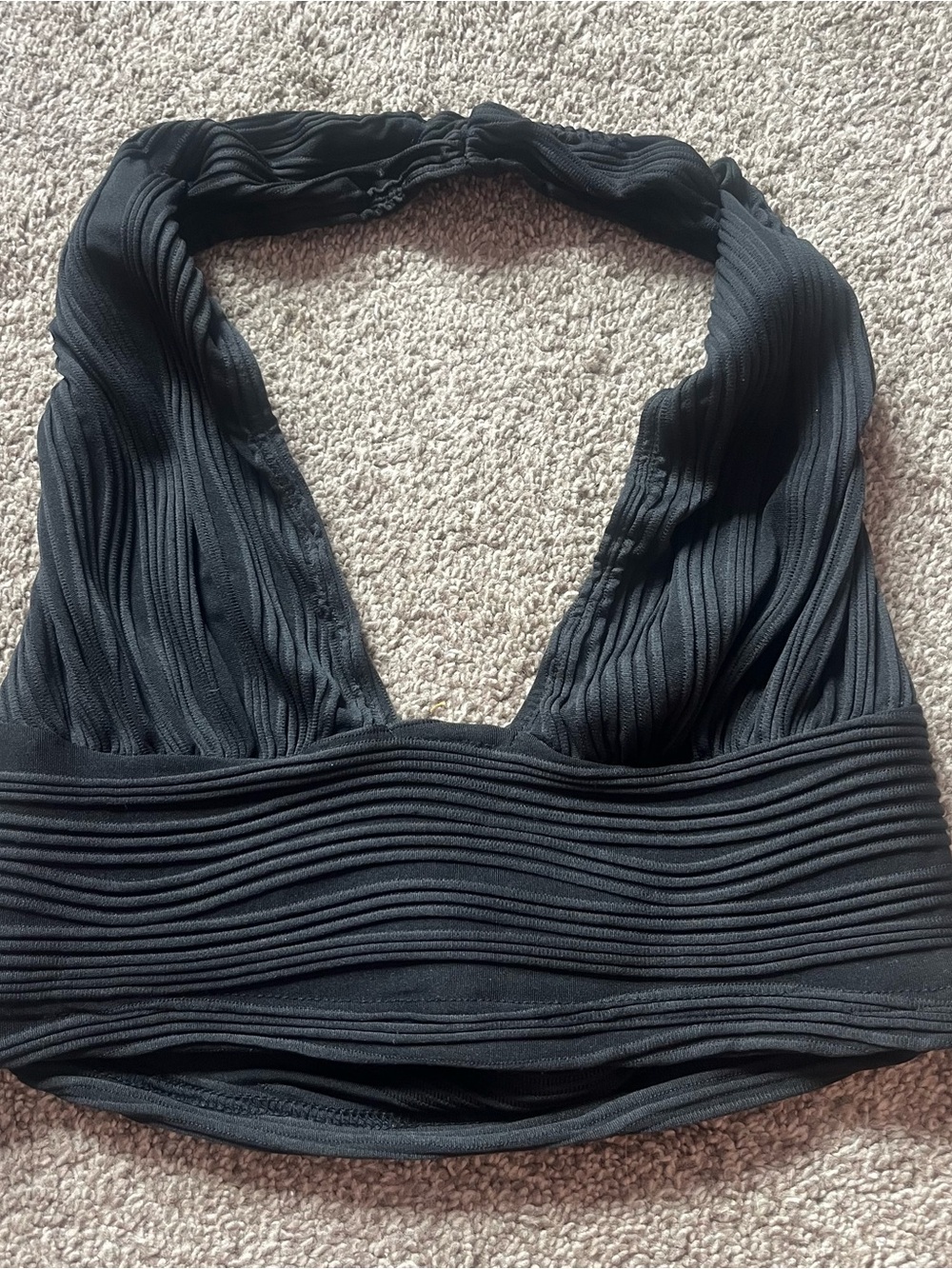 Black Pleated Halter Crop Top